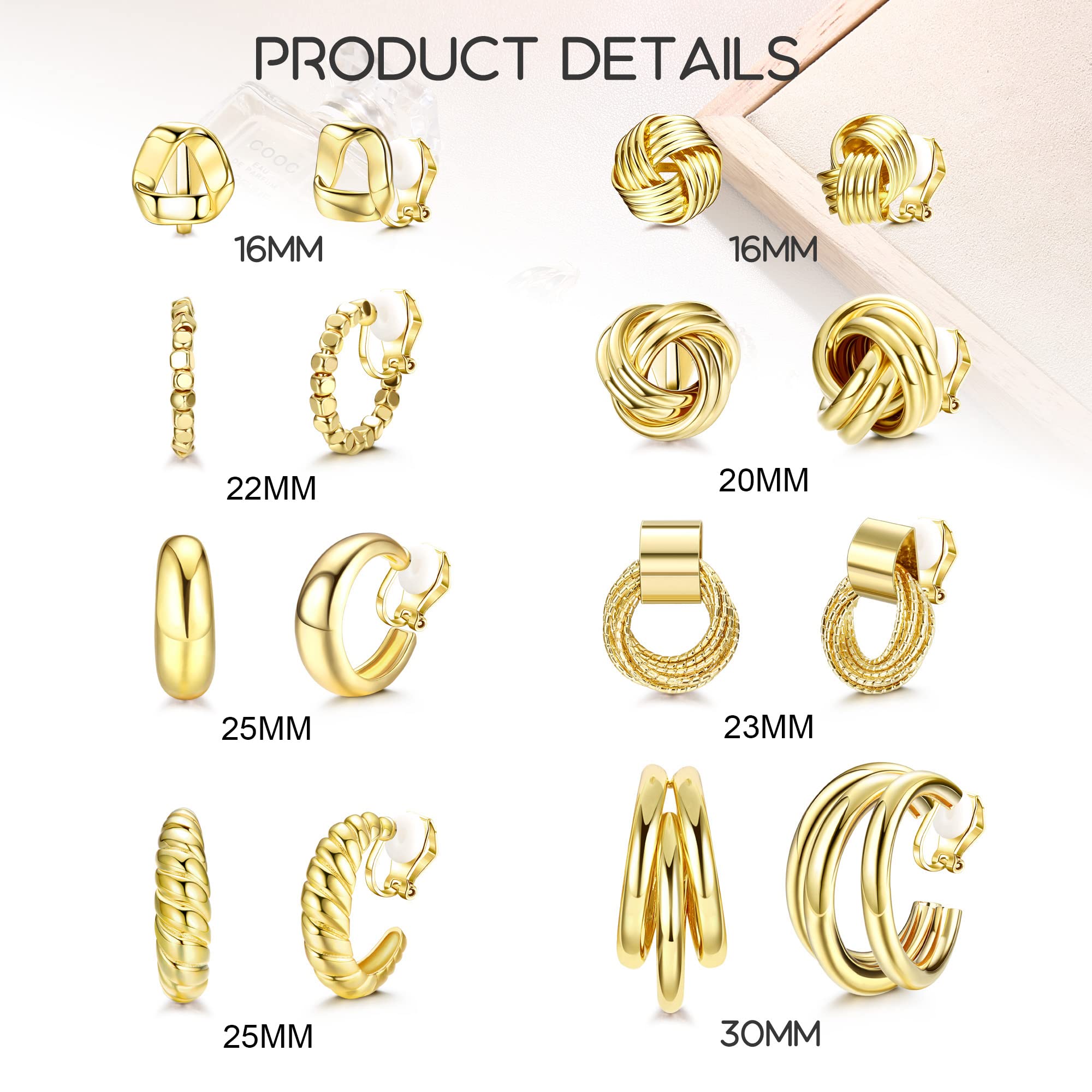 FIBO STEEL 8Pairs Gold Clip On Earrings for Women Chunky Clip on Hoop Earrings for Non Pierced Twist Knot Clip Earrings No Piercing Fake Earrings Set