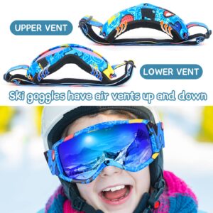 Kids Ski Goggles, OTG Kids Snow Goggles Anti Fog UV Protection Double Layer Lenses Snowboard Goggles, Helmet Compatible Goggles for Boys Girls Toddler Youth