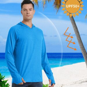 TACVASEN Men's Athletic UV Long Sleeve Sun Shirts with Hoody Running Exercise, Sea Blue, S