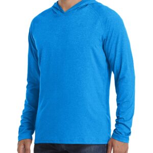 TACVASEN Men's Athletic UV Long Sleeve Durable Shirts with Hoody Running Exercise, Sea Blue, L