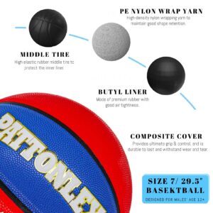 PATTONLEX Basketball - Official Size 7 (29.5") - Composite Leather - Indoor/Outdoor Ball for Men(Blue/red)