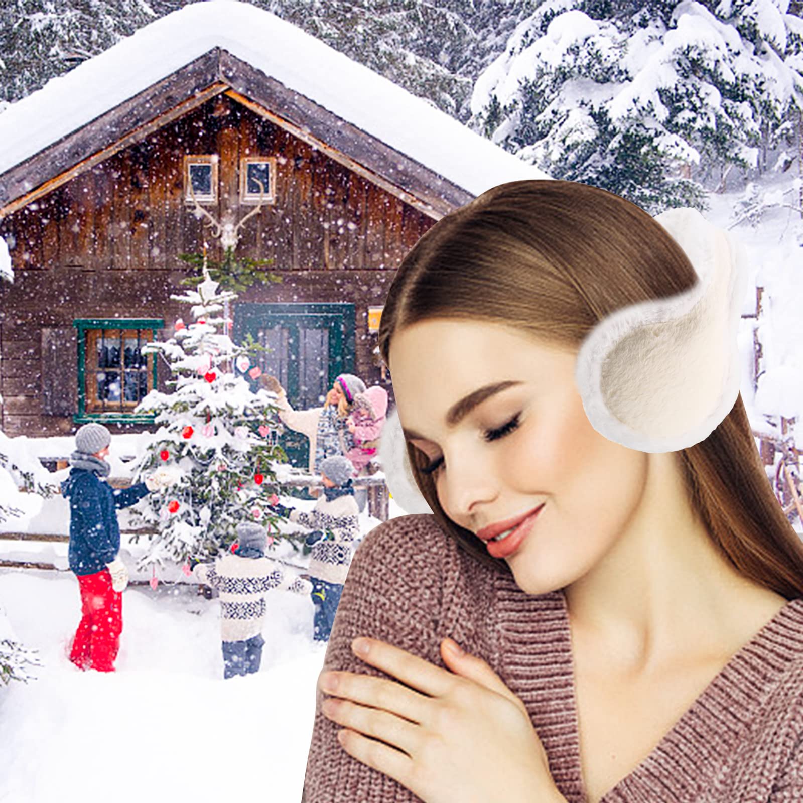 TOPZGLEEY Winter Earmuffs For Women Girls, Faux Furry Soft & Warm Earmuffs Cute Foldable Outdoor Ear Warmers -Ear Covers for Cold Weather(White)