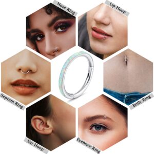 Jstyle 5Pcs 16G Surgical Steel Nose Rings Hoop for Women Opal CZ Clicker Hinged Septum Nose Ring Lip Helix Cartilage Hoop Earring Daith Rook Conch Nose Piercing Jewelry for Women 8mm 18G