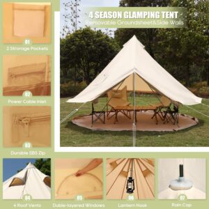 ONLYCTR Bell Tent for Camping, Luxury Cotton Tent, Yurt Canvas Tent with Stove Jack, Outdoor Canvas Bell Tent for 4/6/8 Person Family 4 Season Camping (16.5' (5M), Beige)