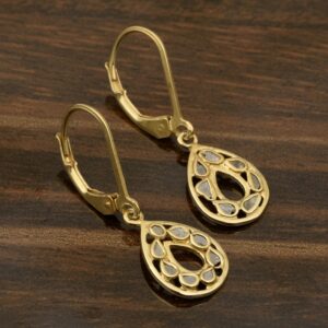 0.25 CTW Natural Polki Diamond Pear Shape Lever Back Earrings in Vermeil Yellow Gold Over Sterling Silver