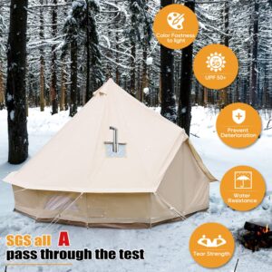 ONLYCTR Bell Tent for Camping, Luxury Cotton Tent, Yurt Canvas Tent with Stove Jack, Outdoor Canvas Bell Tent for 4/6/8 Person Family 4 Season Camping (16.5' (5M), Beige)