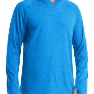 TACVASEN Men's Athletic UV Long Sleeve Durable Shirts with Hoody Running Exercise, Sea Blue, L