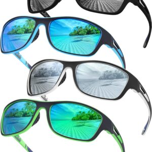 Tskestvy 4 Pairs Polarized Sunglasses for Men Women Sports Wrap Around Shades UV Protection Running Fishing Biking Cycling