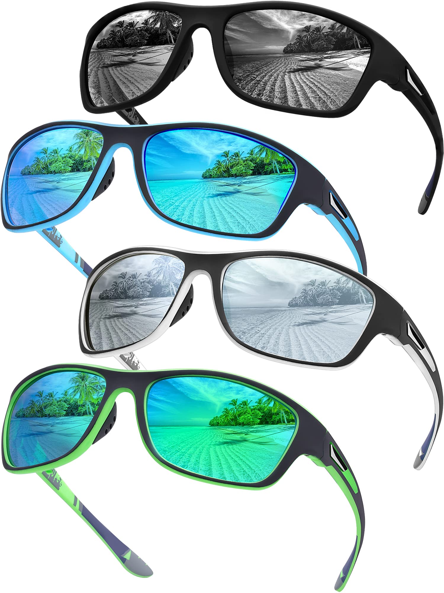 Tskestvy 4 Pairs Polarized Sunglasses for Men Women Sports Wrap Around Shades UV Protection Running Fishing Biking Cycling