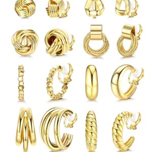 FIBO STEEL 8Pairs Gold Clip On Earrings for Women Chunky Clip on Hoop Earrings for Non Pierced Twist Knot Clip Earrings No Piercing Fake Earrings Set