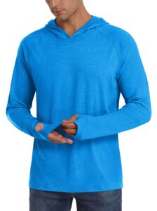 tacvasen men's athletic uv long sleeve durable shirts with hoody running exercise, sea blue, l