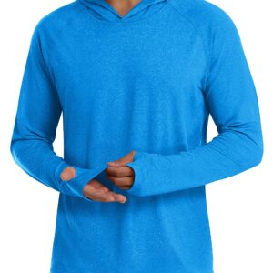 TACVASEN Men's Athletic UV Long Sleeve Durable Shirts with Hoody Running Exercise, Sea Blue, L