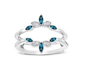 1ct marquise cut created london blue topaz 14k white gold plated 925 sterling silver wedding enhancer wrap band ring, engagement enhancer ring guard, wedding ring