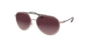 michael kors antigua mk1041 shiny rose gold/cordovan gradient 11088h 60mm aviator sunglasses for women + bundle with designer iwear eyewear kit