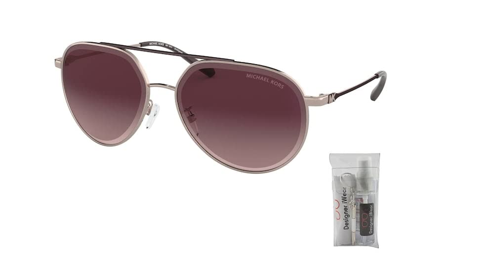 Michael Kors Antigua MK1041 Shiny Rose Gold/Cordovan Gradient 11088H 60MM Aviator Sunglasses for Women + BUNDLE With Designer iWear Eyewear Kit