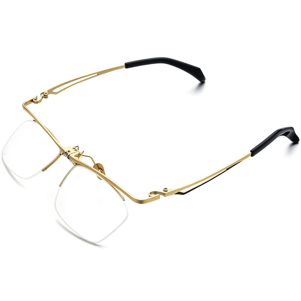 FONEX 180° Flip Titanium Glasses Frame for Men,Square Eyewear Optical Eyeglasses F8043 (F8044 Gold)