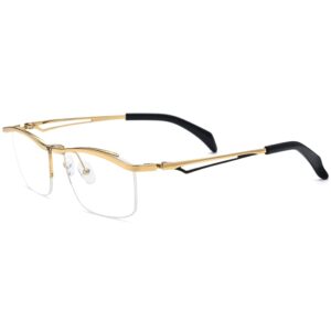 FONEX 180° Flip Titanium Glasses Frame for Men,Square Eyewear Optical Eyeglasses F8043 (F8044 Gold)