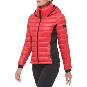 Calvin Klein Women's Water Resistant Casual Lightweight Scuba Side Panels Jacket, Mandarin Red, Large