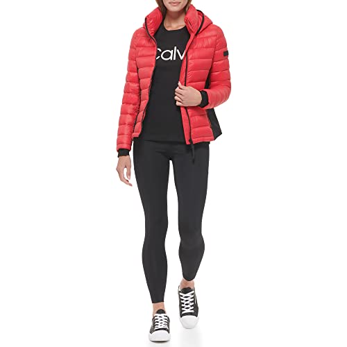 Calvin Klein Women's Water Resistant Casual Lightweight Scuba Side Panels Jacket, Mandarin Red, Large