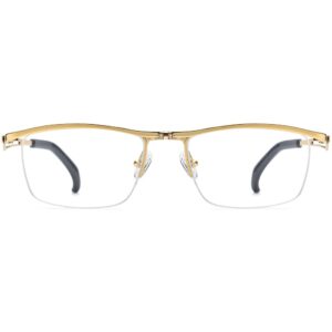 FONEX 180° Flip Titanium Glasses Frame for Men,Square Eyewear Optical Eyeglasses F8043 (F8044 Gold)