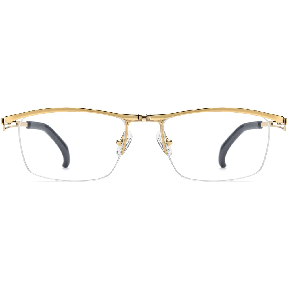 FONEX 180° Flip Titanium Glasses Frame for Men,Square Eyewear Optical Eyeglasses F8043 (F8044 Gold)