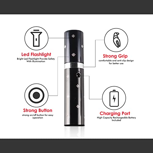 MagiCutlery Lipstick Stun Gun Flashlight Less Lethal Tazor Stun Baton Non Lethal Weapons Self Defense for Women Stun Fun Stun Stick Taxer Pistola Electrica Defensa USB Recharge, (Black)