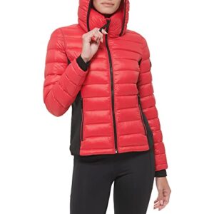 Calvin Klein Women's Water Resistant Casual Lightweight Scuba Side Panels Jacket, Mandarin Red, Large