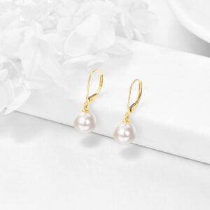 KECHO 14k Gold Freshwater Pearl Earrings for Women Real Gold Pearls Drop Dangle Leverback Jewelry Bridesmaid Gifts for Her