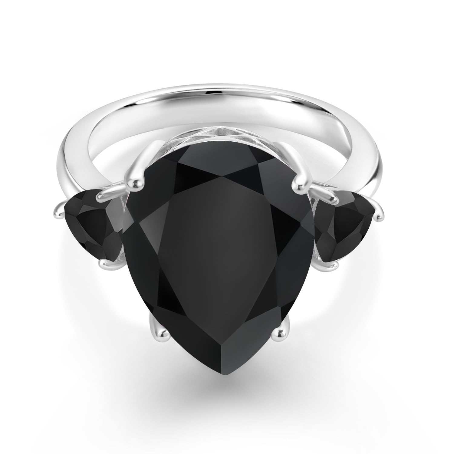 Gem Stone King 925 Sterling Silver Pear Shape Black Onyx Ring For Women (8.09 Cttw, Gemstone Birthstone, Available In Size 5, 6, 7, 8, 9)