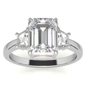 10K Solid White Gold Handmade Engagement Rings, 3 CT Emerald Cut Moissanite Diamond Solitaire Wedding/Bridal Rings for Women/Her, Minimalist Ring Anniversary Ring Gifts (8.5)