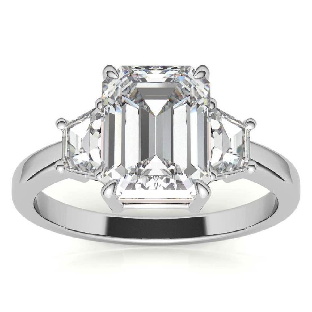 10K Solid White Gold Handmade Engagement Rings, 3 CT Emerald Cut Moissanite Diamond Solitaire Wedding/Bridal Rings for Women/Her, Minimalist Ring Anniversary Ring Gifts (11)