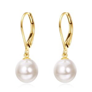 kecho 14k gold freshwater pearl earrings for women real gold pearls drop dangle leverback jewelry bridesmaid gifts for her