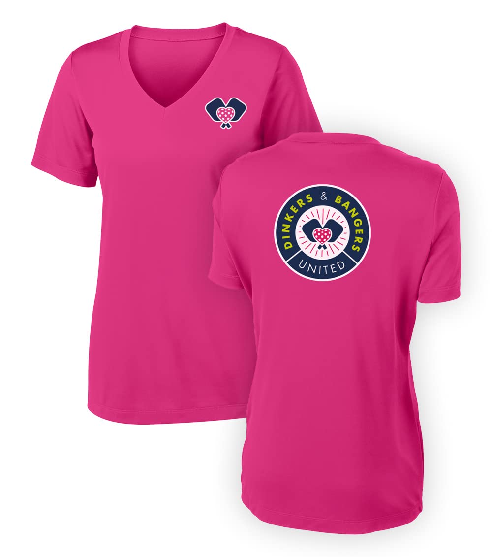 Dinkers & Bangers - Pink United - Women's Pickleball Performance T-Shirt - 2 Sided - Berry - L