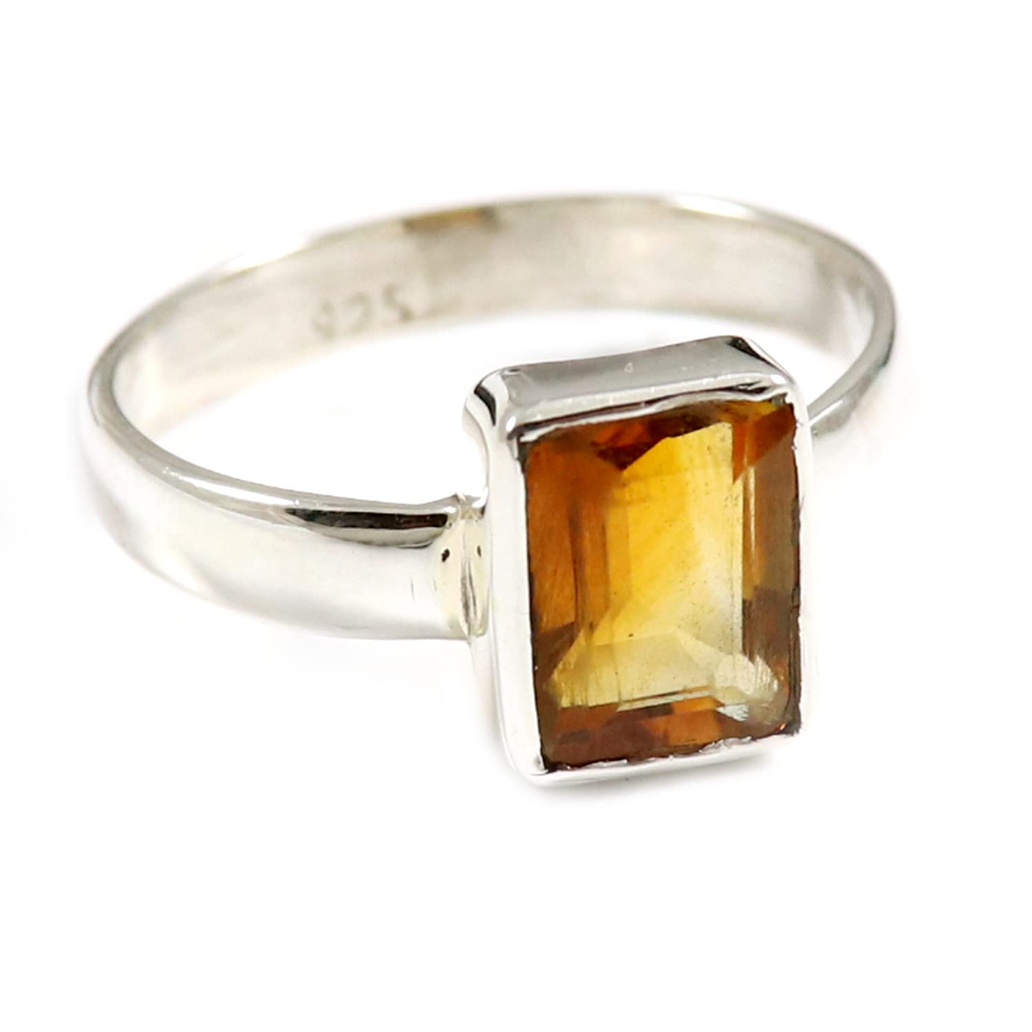 Citrine Gemstone Solid 925 Sterling Silver Silver Band Ring Handmad for Women & Man Gift Item by Goyal Exports SRG198A(US-9.5)