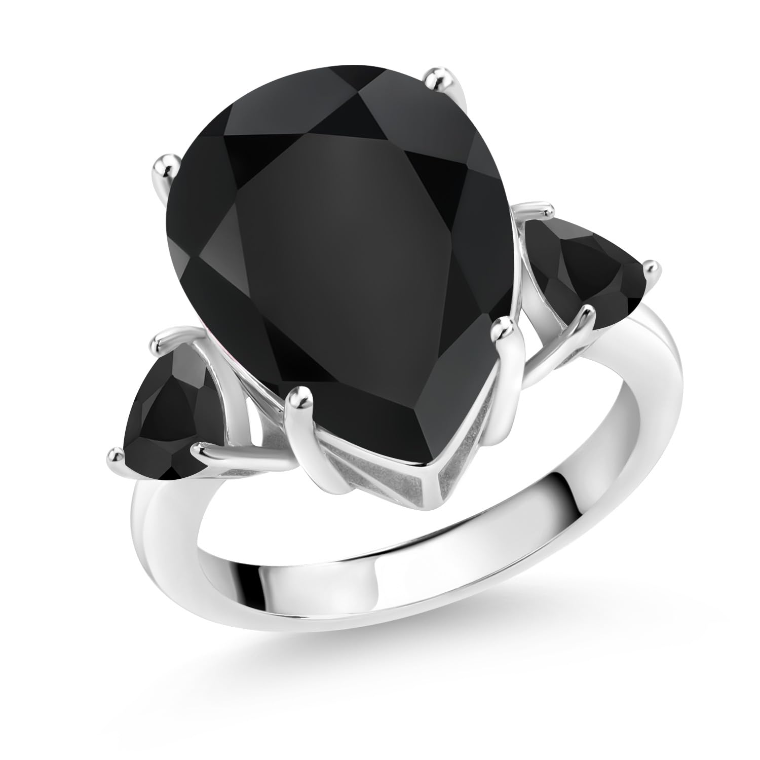 Gem Stone King 925 Sterling Silver Pear Shape Black Onyx Ring For Women (8.09 Cttw, Gemstone Birthstone, Available In Size 5, 6, 7, 8, 9)