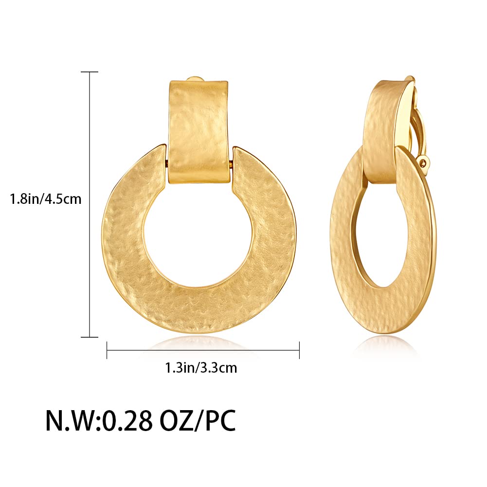 CLASSYZINT Matte Gold Clip On Earrings For Women Handmade Hammered Alloy Statement Earrings Gold Dangle Earrings Jewelry…