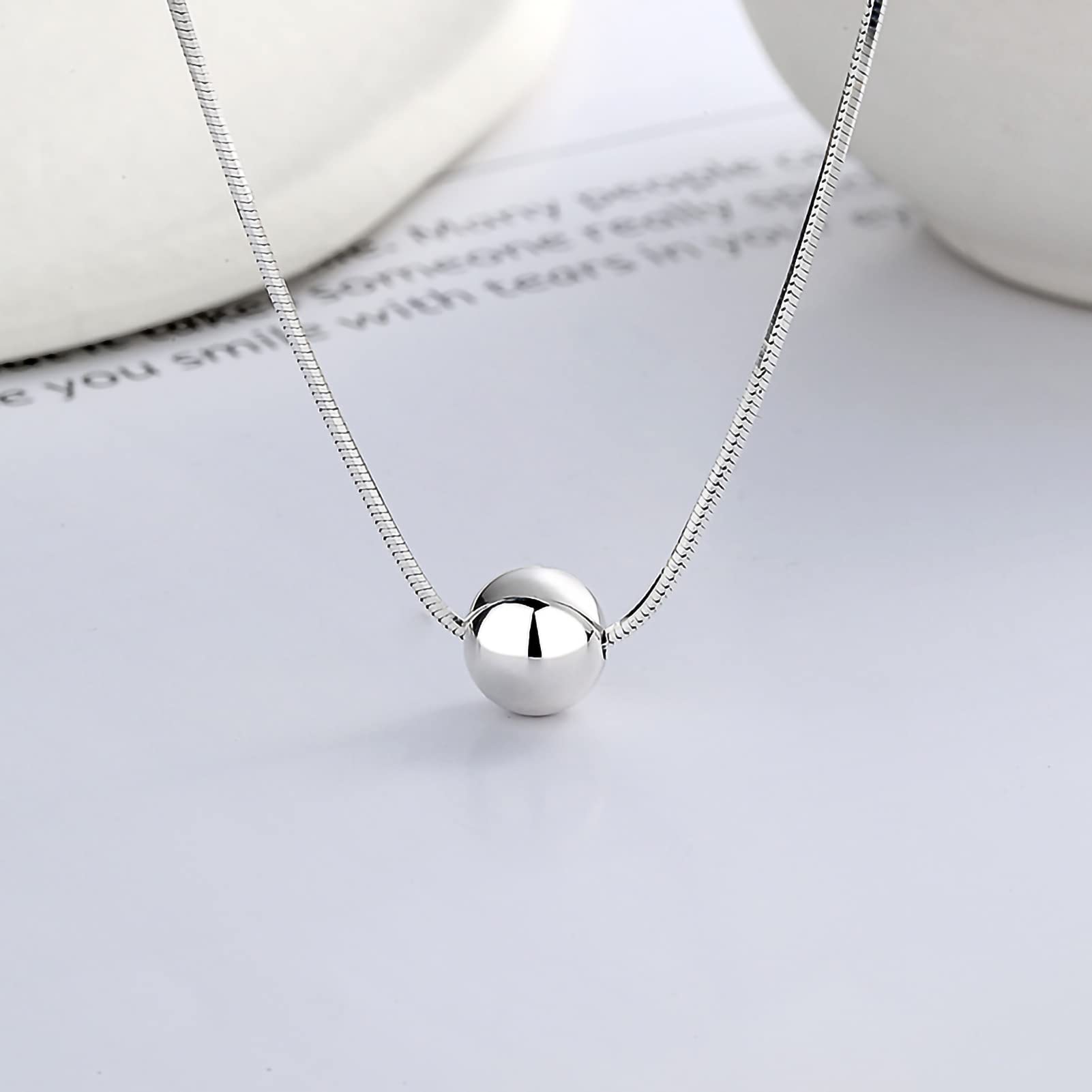 CHIRENMA 925 Sterling Silver Ball Bead Pendant Necklaces for Women, Silver Ball Necklaces for Women Mom Birthday (style 3)