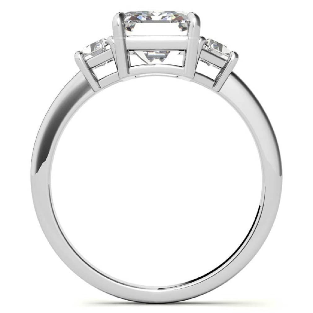 10K Solid White Gold Handmade Engagement Rings, 3 CT Emerald Cut Moissanite Diamond Solitaire Wedding/Bridal Rings for Women/Her, Minimalist Ring Anniversary Ring Gifts (8.5)