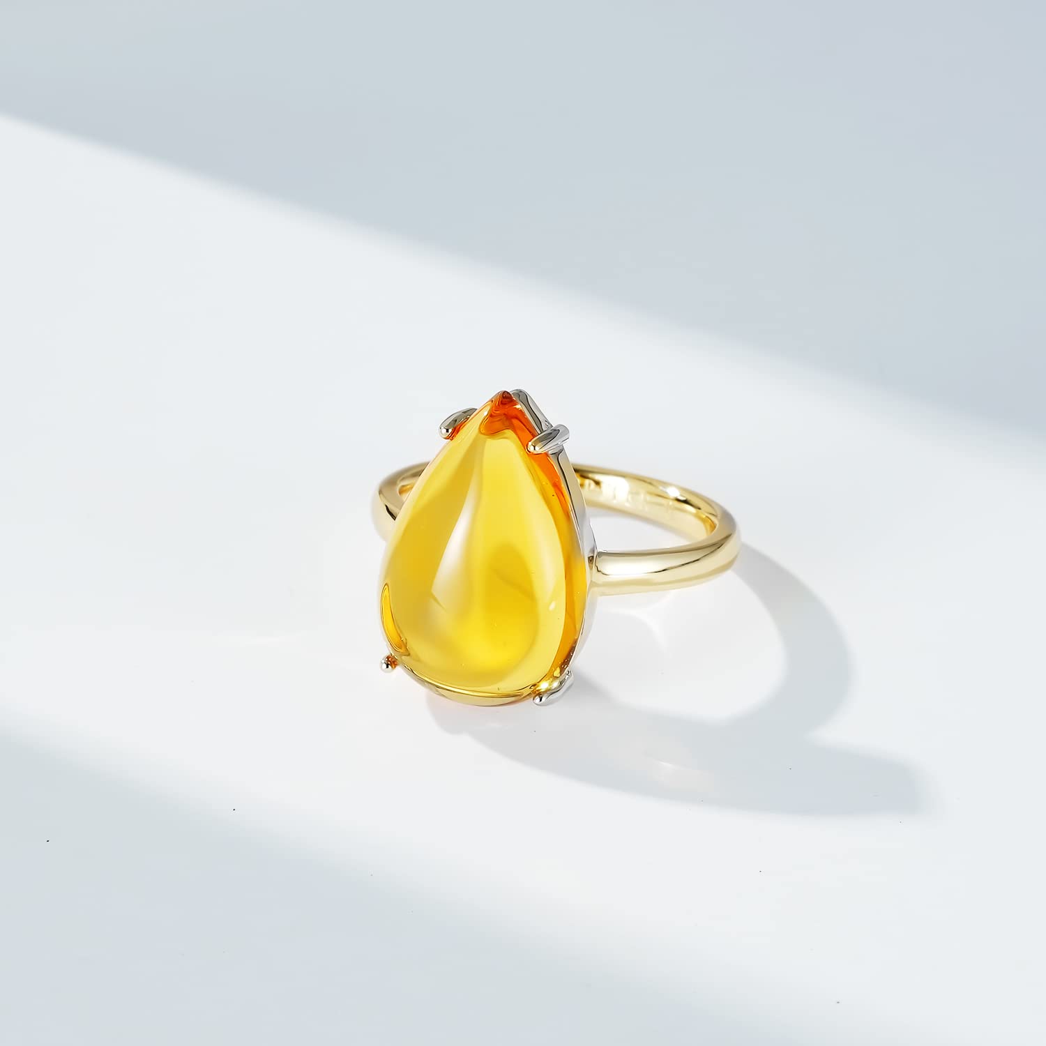 Jupiter Teardrop Natural Citrine Ring - 14k Gold Plated Waterdrop Genuine Gemstone Women Ring, Natural Birthstone Teardrop Ring Jewelry Gifts for Valentine's Day, Mother's Day, Birthday Jewelry Gifts