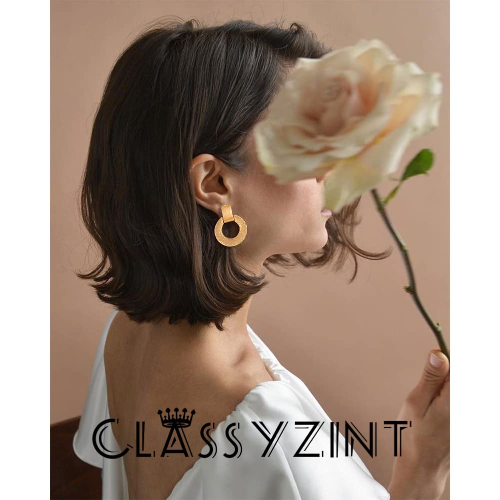 CLASSYZINT Matte Gold Clip On Earrings For Women Handmade Hammered Alloy Statement Earrings Gold Dangle Earrings Jewelry…