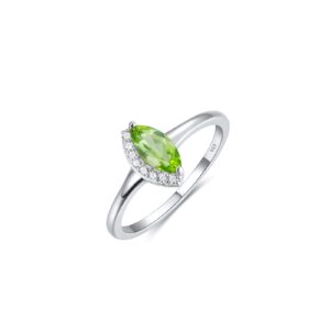 Jupiter Natural Peridot Silver Ring,925 Sterling Silver Genuine Gemstone Women Marquise Ring, 4*8mm Natural Peridot with Cut Surface, Gemstone, Peridot