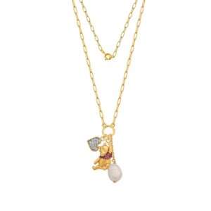 Disney Winnie the Pooh Necklace 18-Inch - Flash-Plated Necklace with Cubic Zirconia Heart, Cultured Freshwater Pearl, and Winnie the Pooh Charm - Winnie the Pooh Jewelry