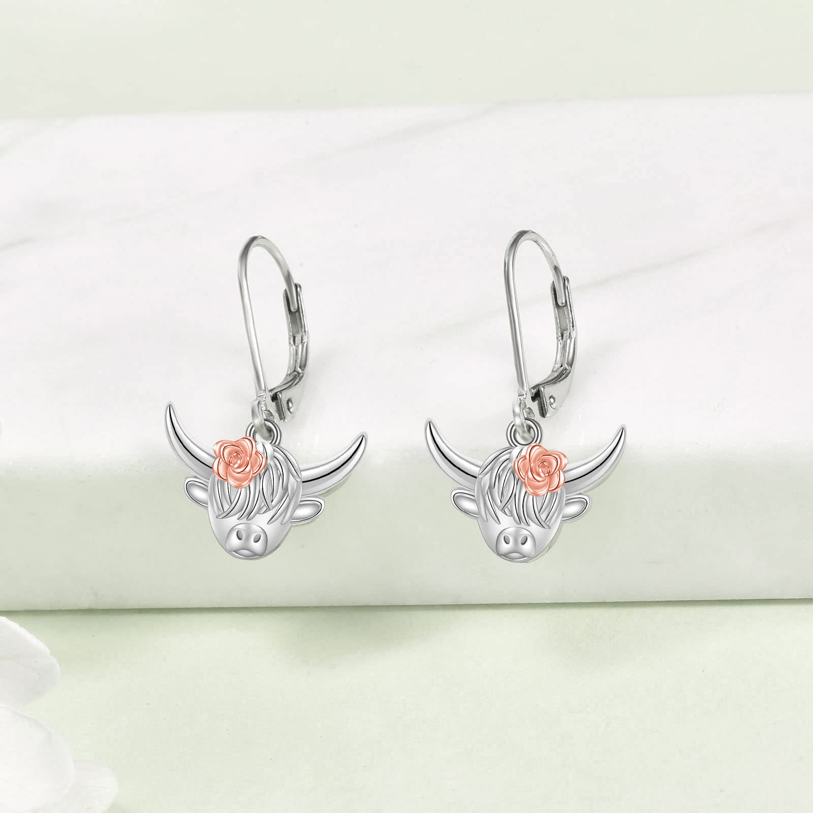 Highland Cow Dangle Earrings Sterling Silver Highland Cow Drop Earrings Gifts Women