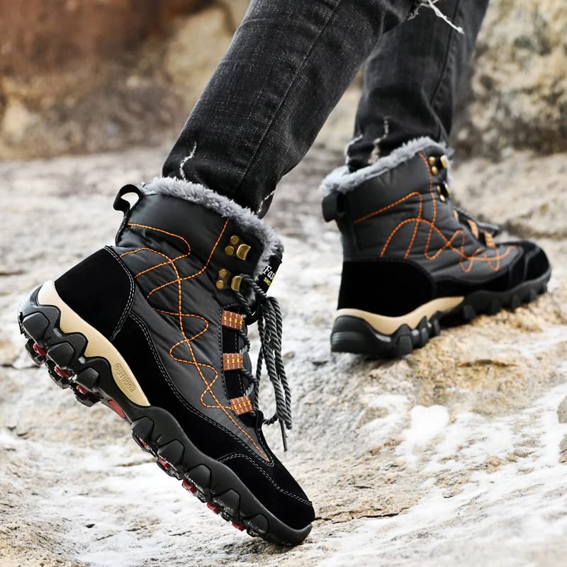 IUBEIBEI Men's Snow Boots Warm Waterproof Non-Slip Shoes Winter Hiking Boots High Bang Comfortable Hiking Shoes Backpack Sports Outdoor Boots(Bla/-ck)