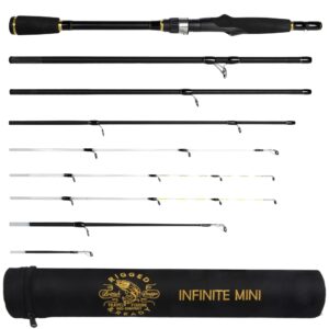 Rigged and Ready Infinite Mini Spinning-Baitcast Travel Fishing Rod. 10-in-1 Combination Rod. Light Compact Spin-Cast Fish Pole