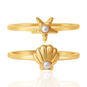 disney the little mermaid stackable ring set size 7 - starfish and seashell ring - flash-plated rings for women