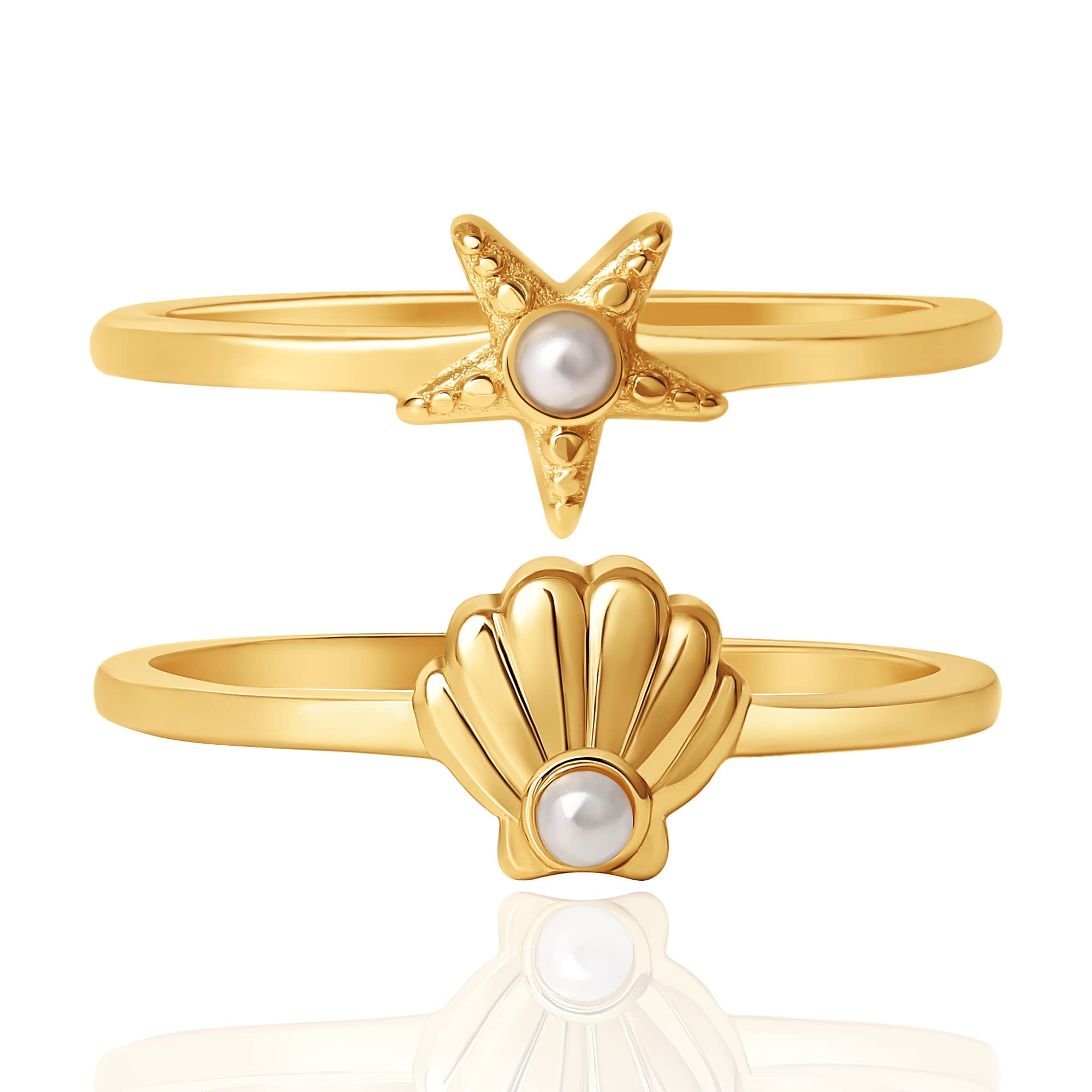 Disney The Little Mermaid Stackable Ring Set Size 7 - Starfish and Seashell Ring - Flash-Plated Rings for Women