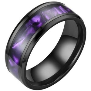 Synthetic Amethyst Ring Black Stainless Steel Purple Wedding Band Sizes 6-13 Mens Womens (6)