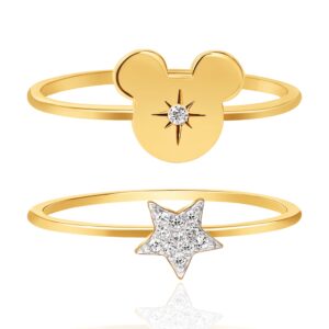 Disney Womens Stackable Ring Set Size 7 - Flash-Plated Rings Mickey Mouse Ring - CZ Star Ring