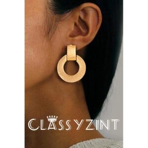 CLASSYZINT Matte Gold Clip On Earrings For Women Handmade Hammered Alloy Statement Earrings Gold Dangle Earrings Jewelry…